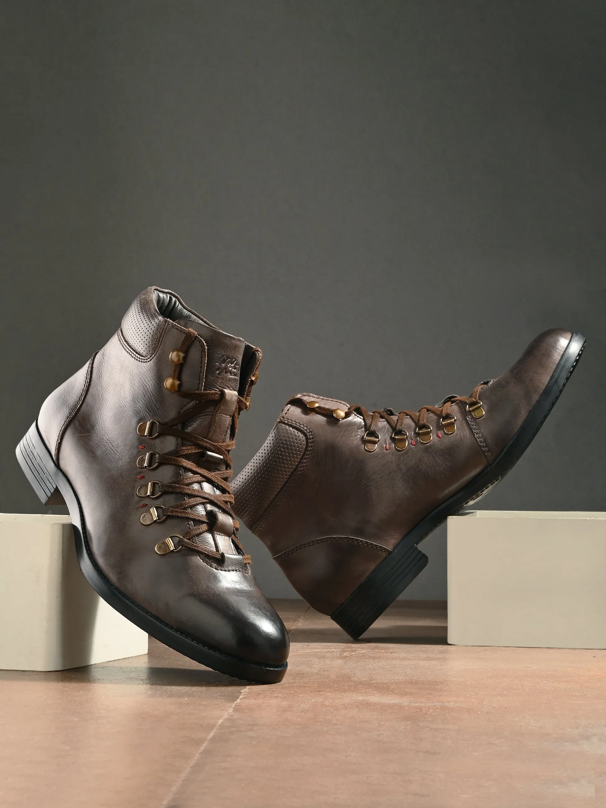 Bottes chelsea en cuir marron pour hommes à lacets Hitz