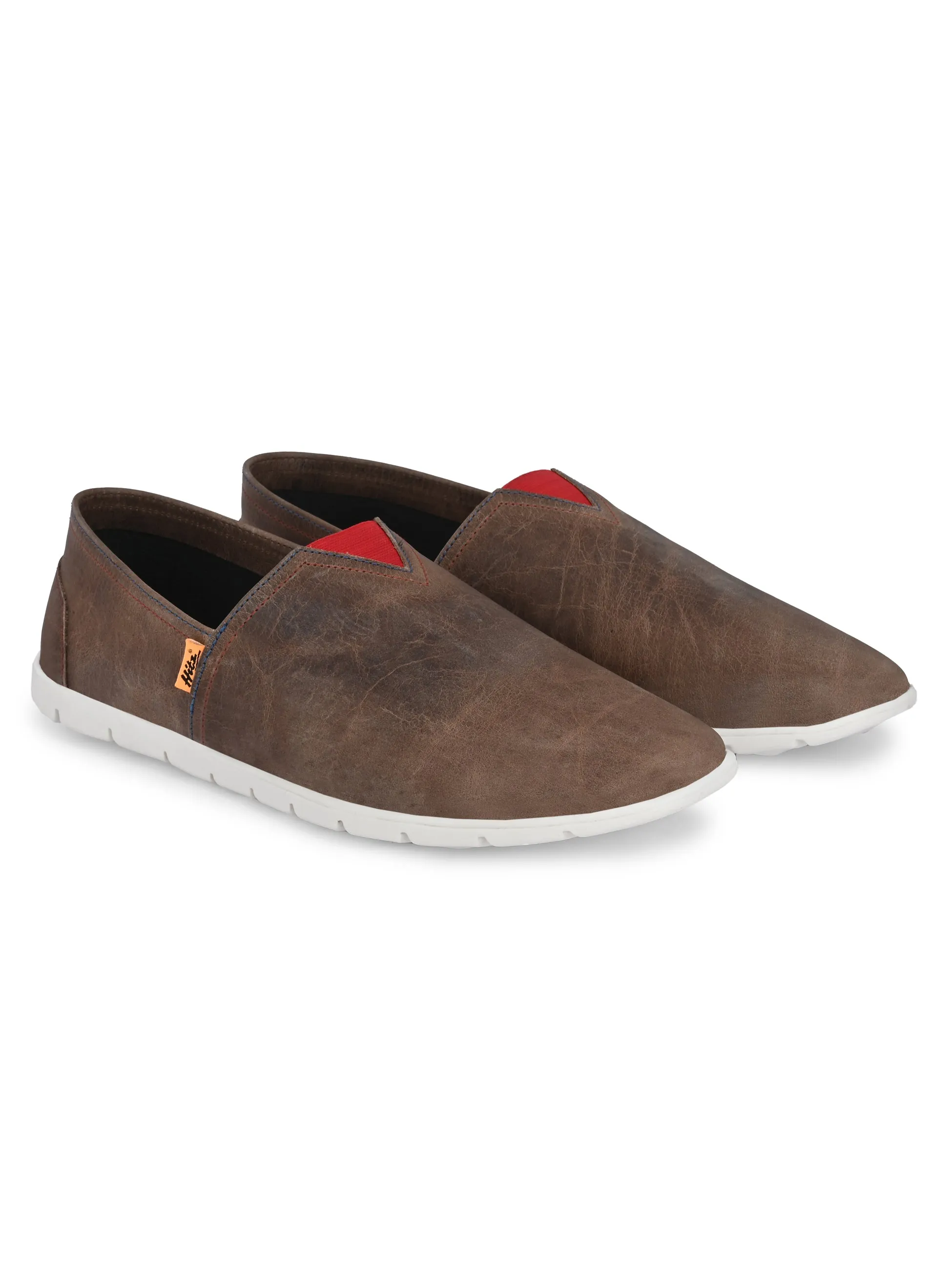 Chaussures décontractées à enfiler en cuir marron pour hommes Hitz