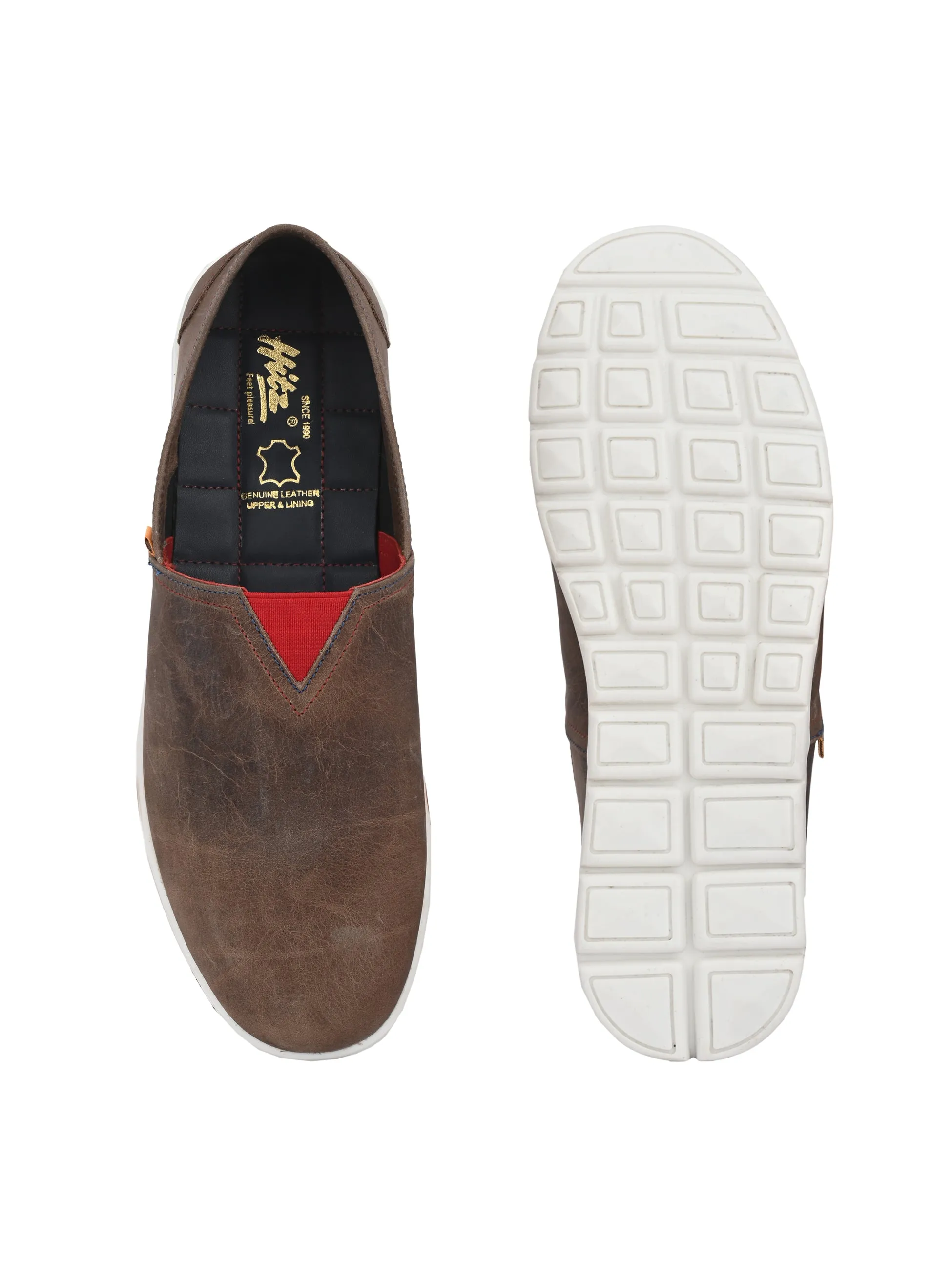 Chaussures décontractées à enfiler en cuir marron pour hommes Hitz