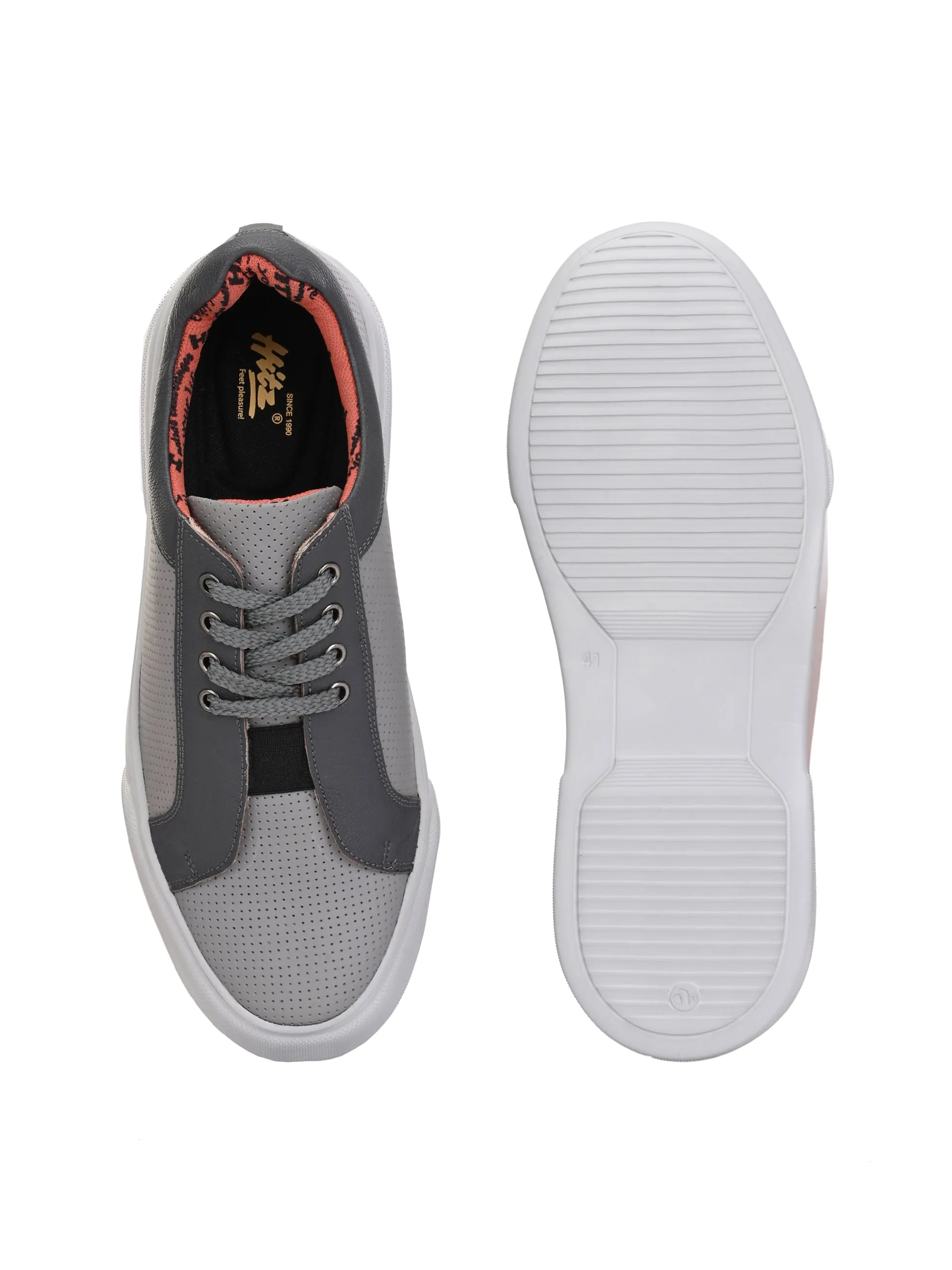 Baskets décontractées à lacets en cuir gris pour hommes Hitz