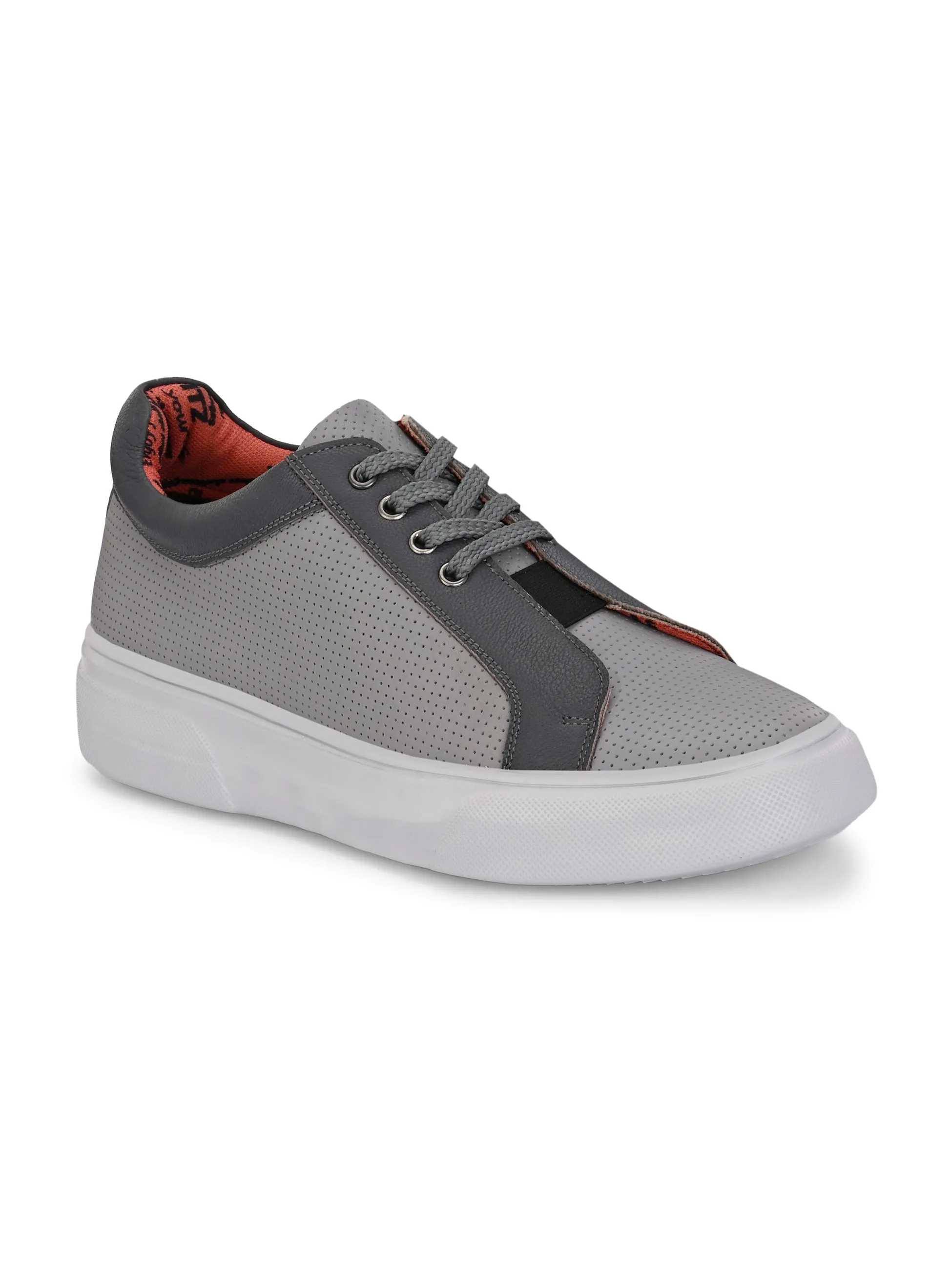 Baskets décontractées à lacets en cuir gris pour hommes Hitz