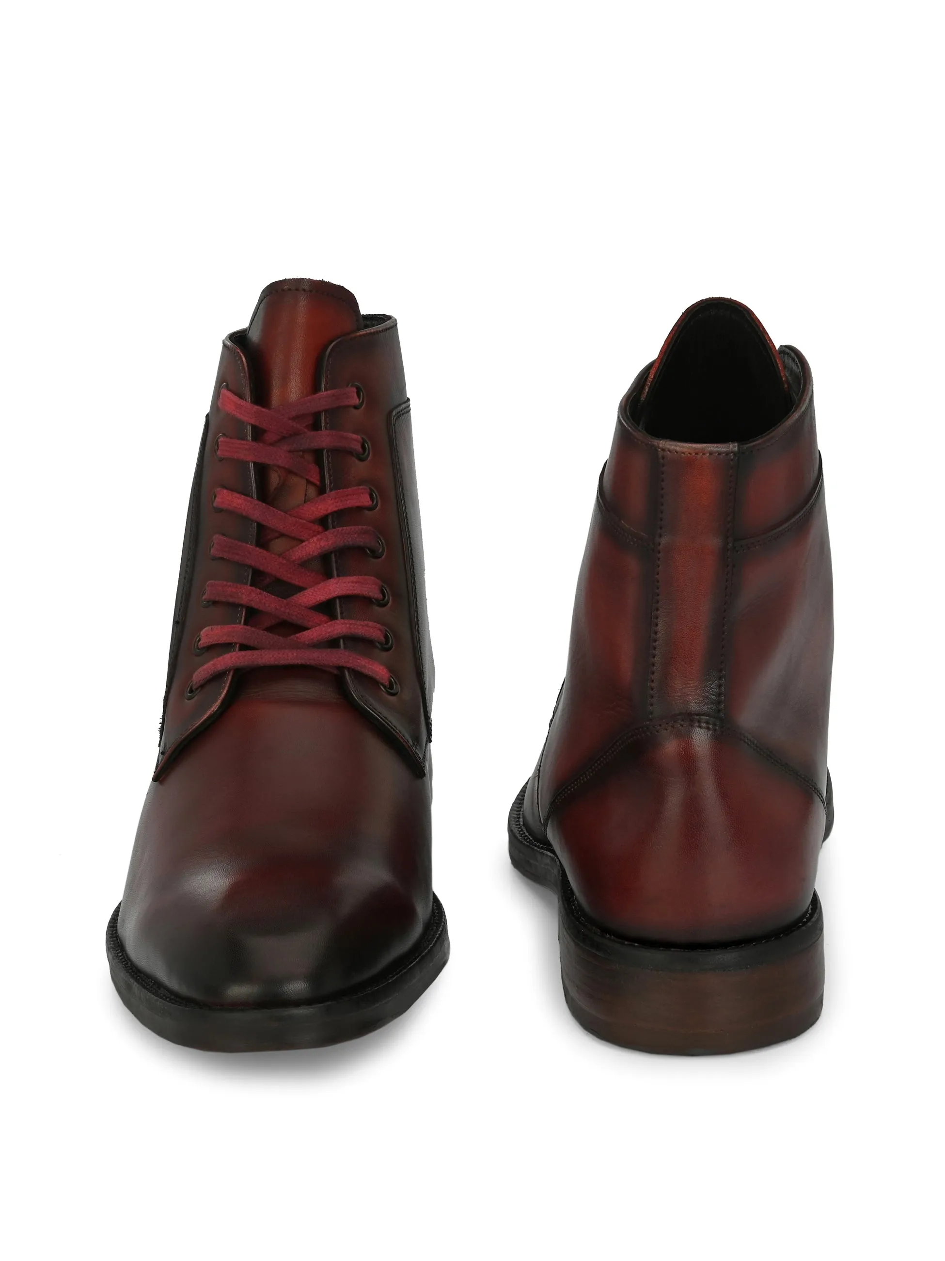 Bottes cheville en cuir rouge pour hommes à lacets Hitz