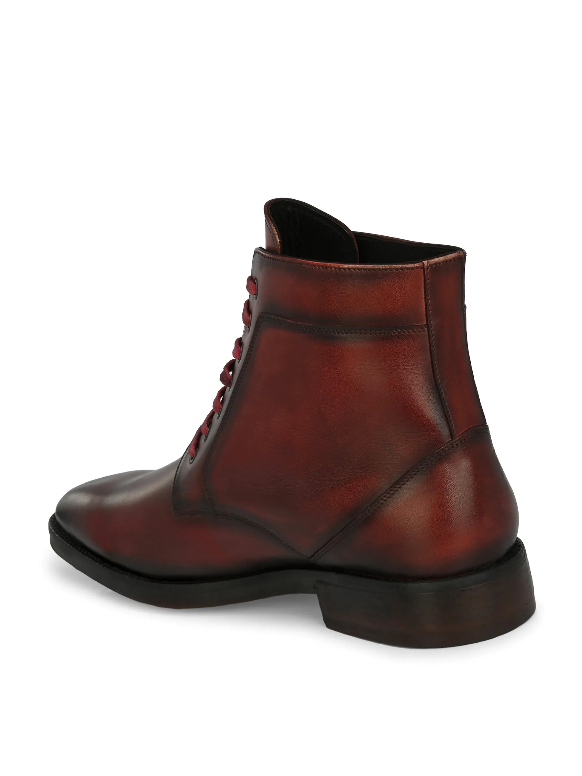 Bottes cheville en cuir rouge pour hommes à lacets Hitz
