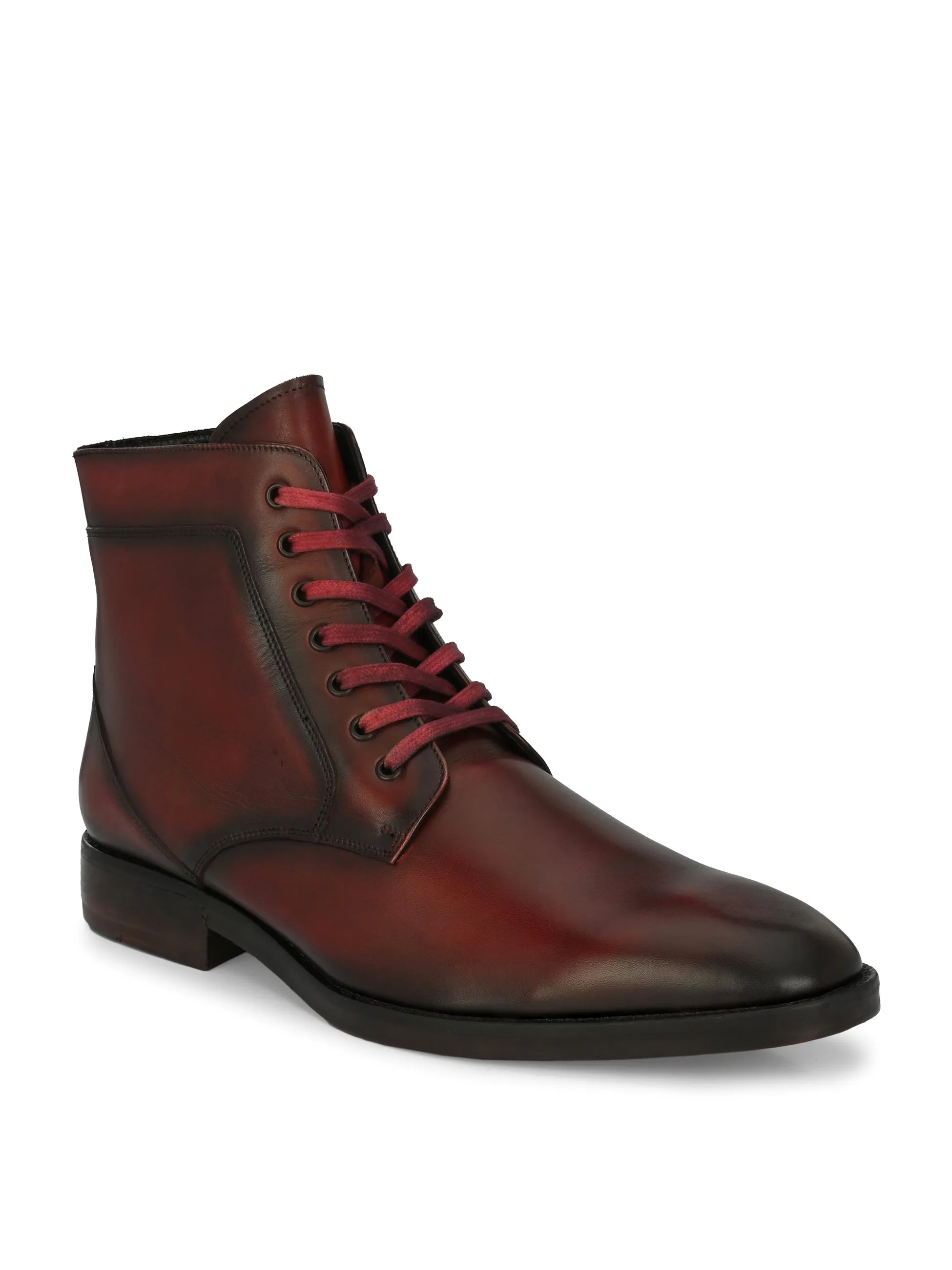 Bottes cheville en cuir rouge pour hommes à lacets Hitz