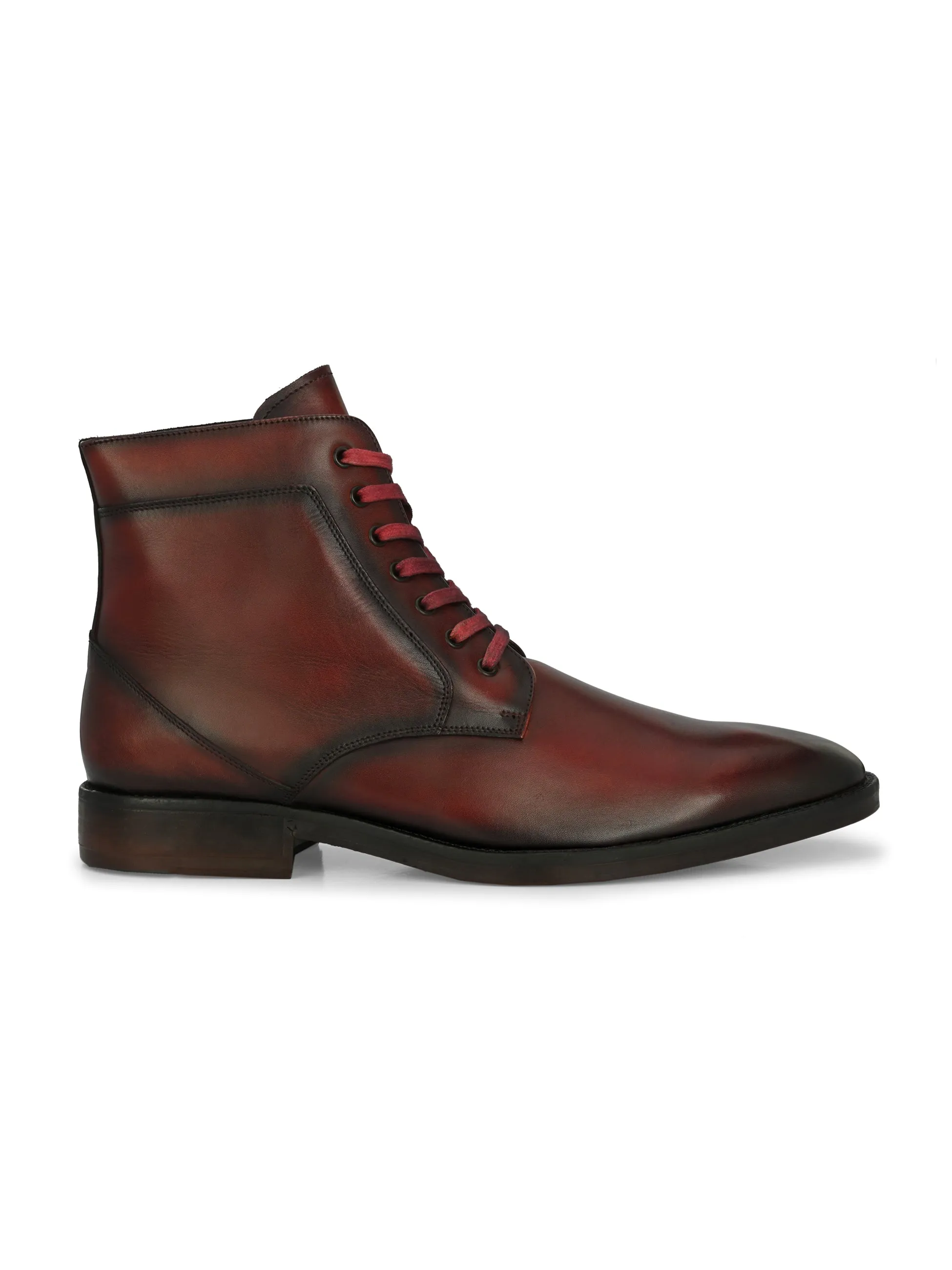 Bottes cheville en cuir rouge pour hommes à lacets Hitz