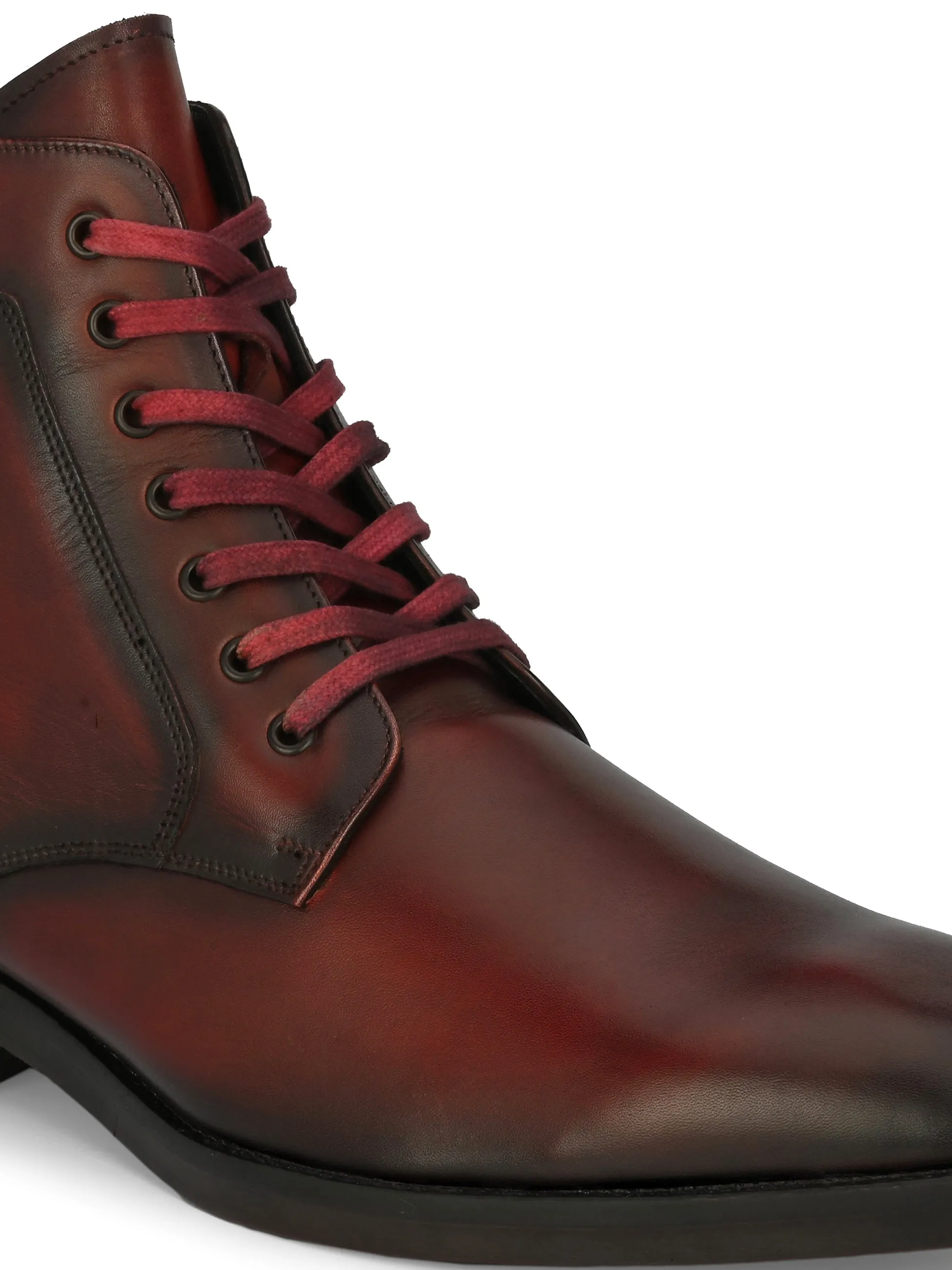 Bottes cheville en cuir rouge pour hommes à lacets Hitz