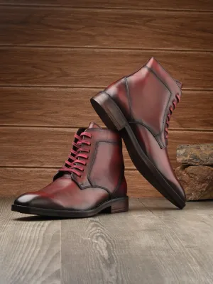 Bottes cheville en cuir rouge pour hommes à lacets Hitz