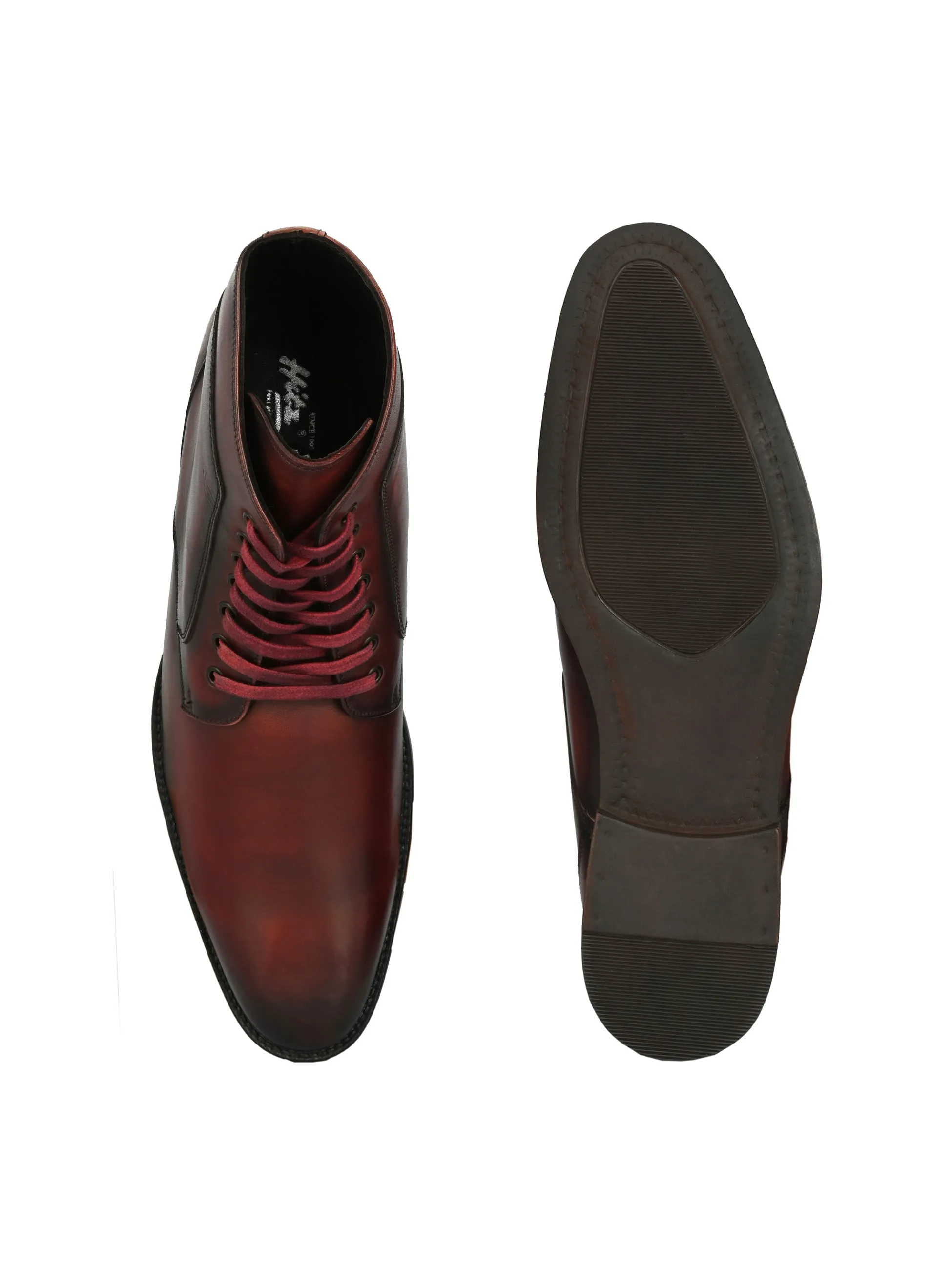 Bottes cheville en cuir rouge pour hommes à lacets Hitz