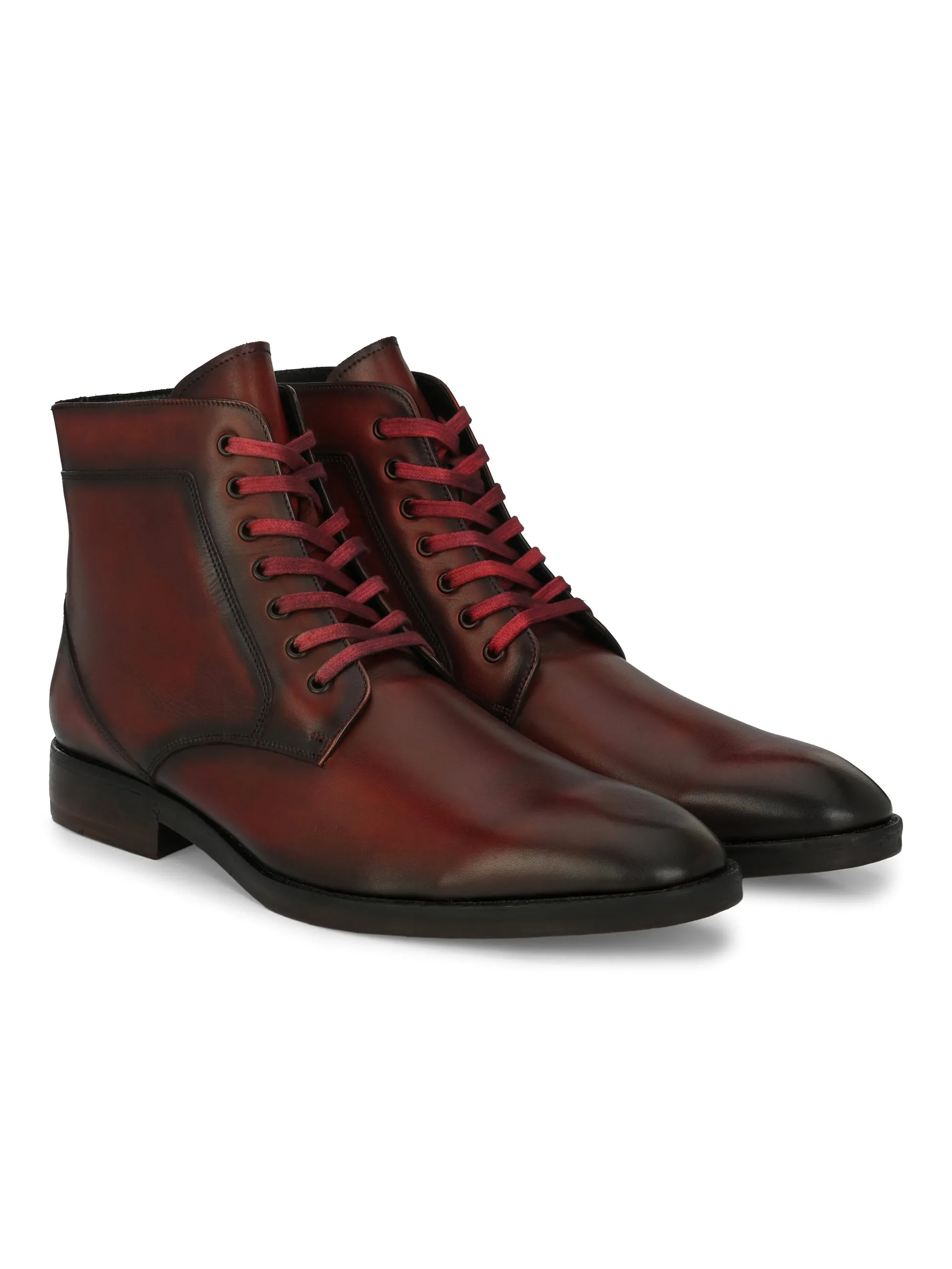 Bottes cheville en cuir rouge pour hommes à lacets Hitz