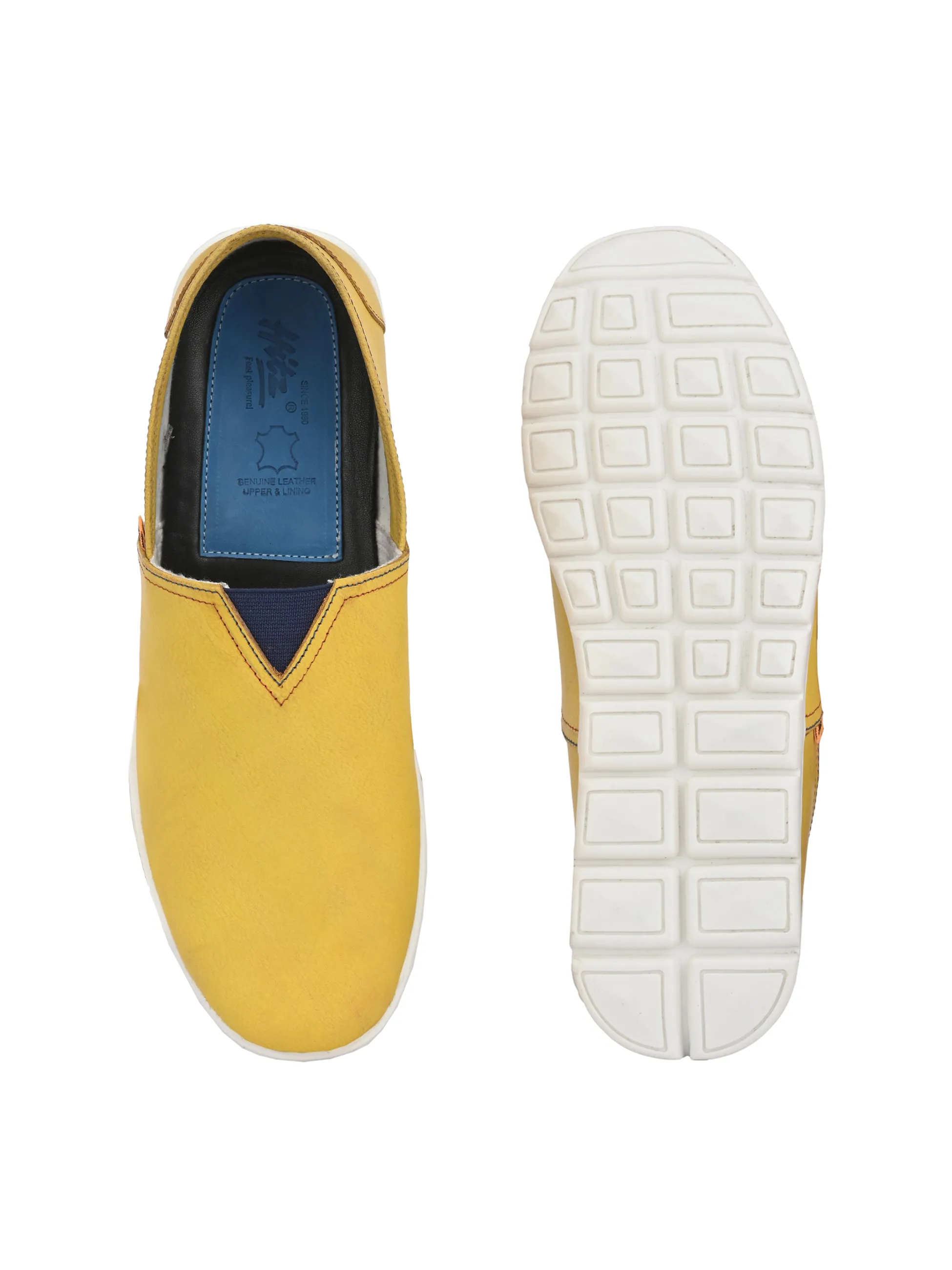 Chaussures décontractées à enfiler en cuir jaune pour hommes Hitz
