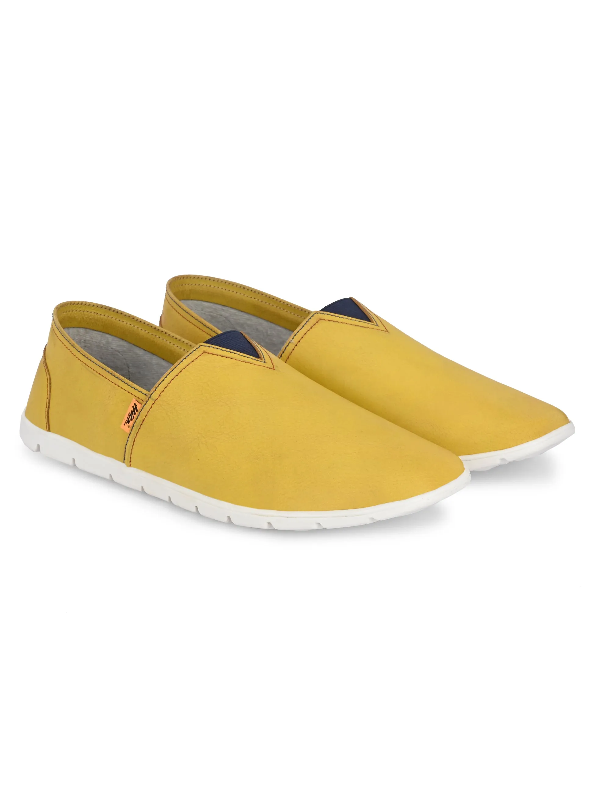 Chaussures décontractées à enfiler en cuir jaune pour hommes Hitz