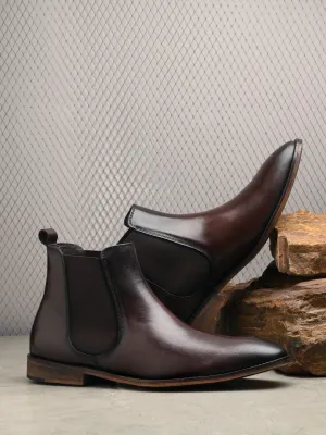HITZ7121 Bottes Chelsea décontractées en cuir marron pour hommes