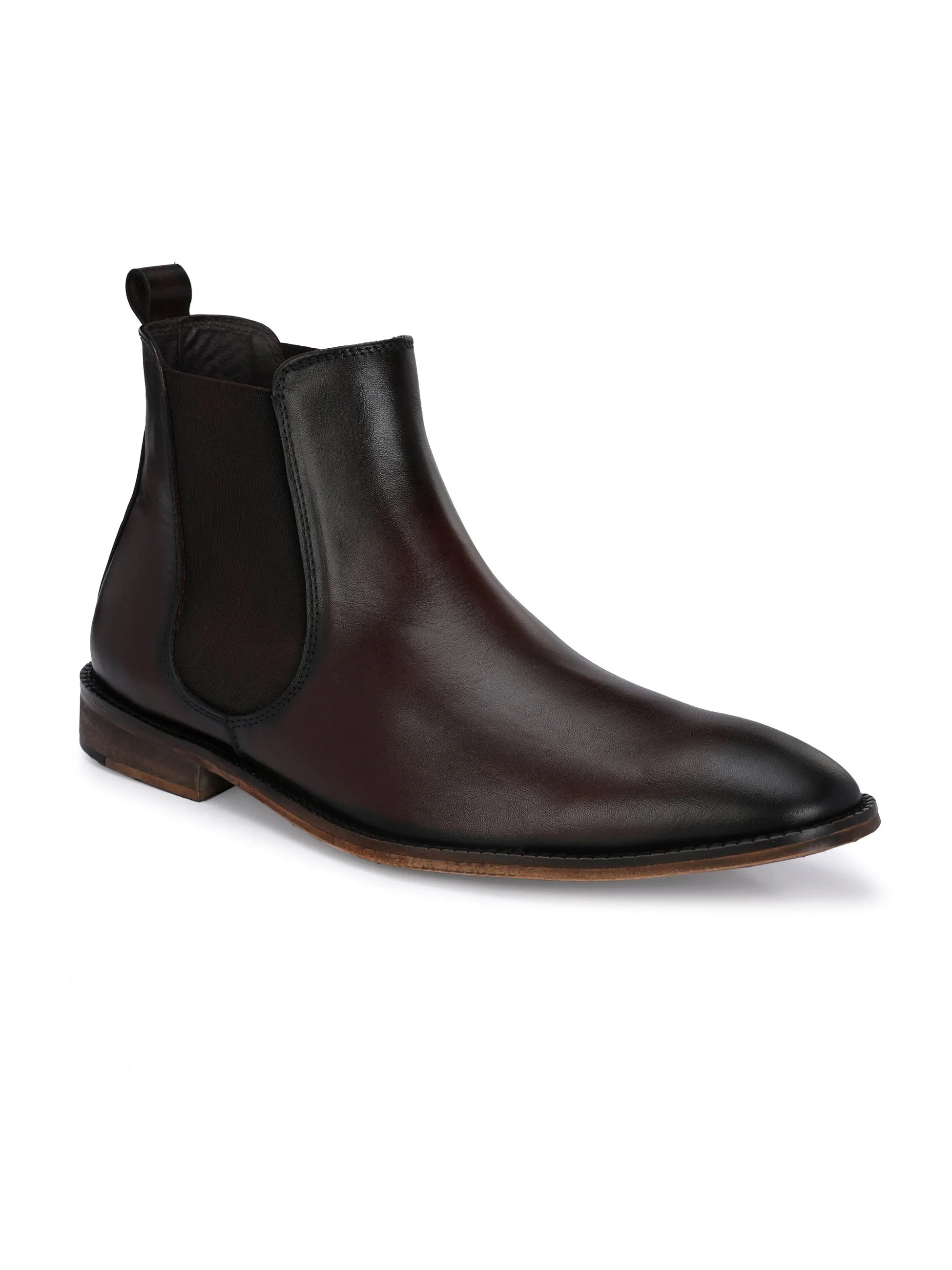 HITZ7121 Bottes Chelsea décontractées en cuir marron pour hommes