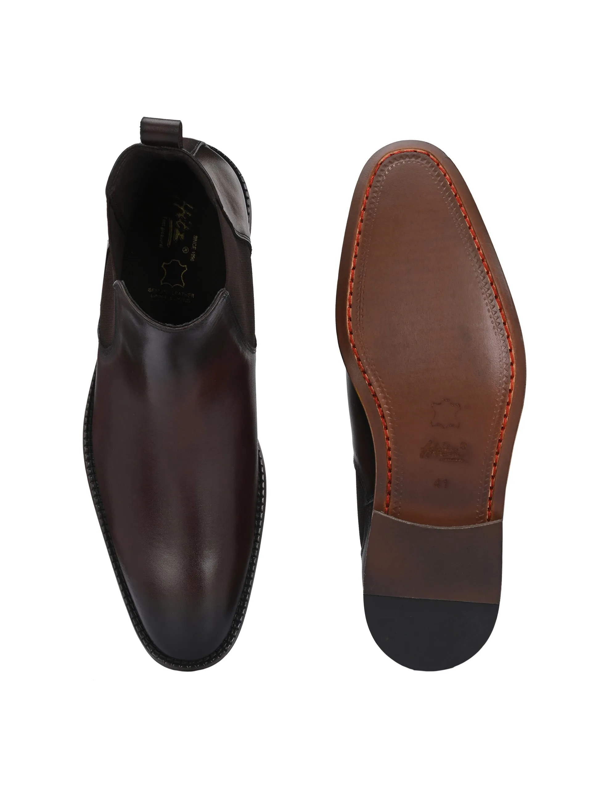 HITZ7121 Bottes Chelsea décontractées en cuir marron pour hommes