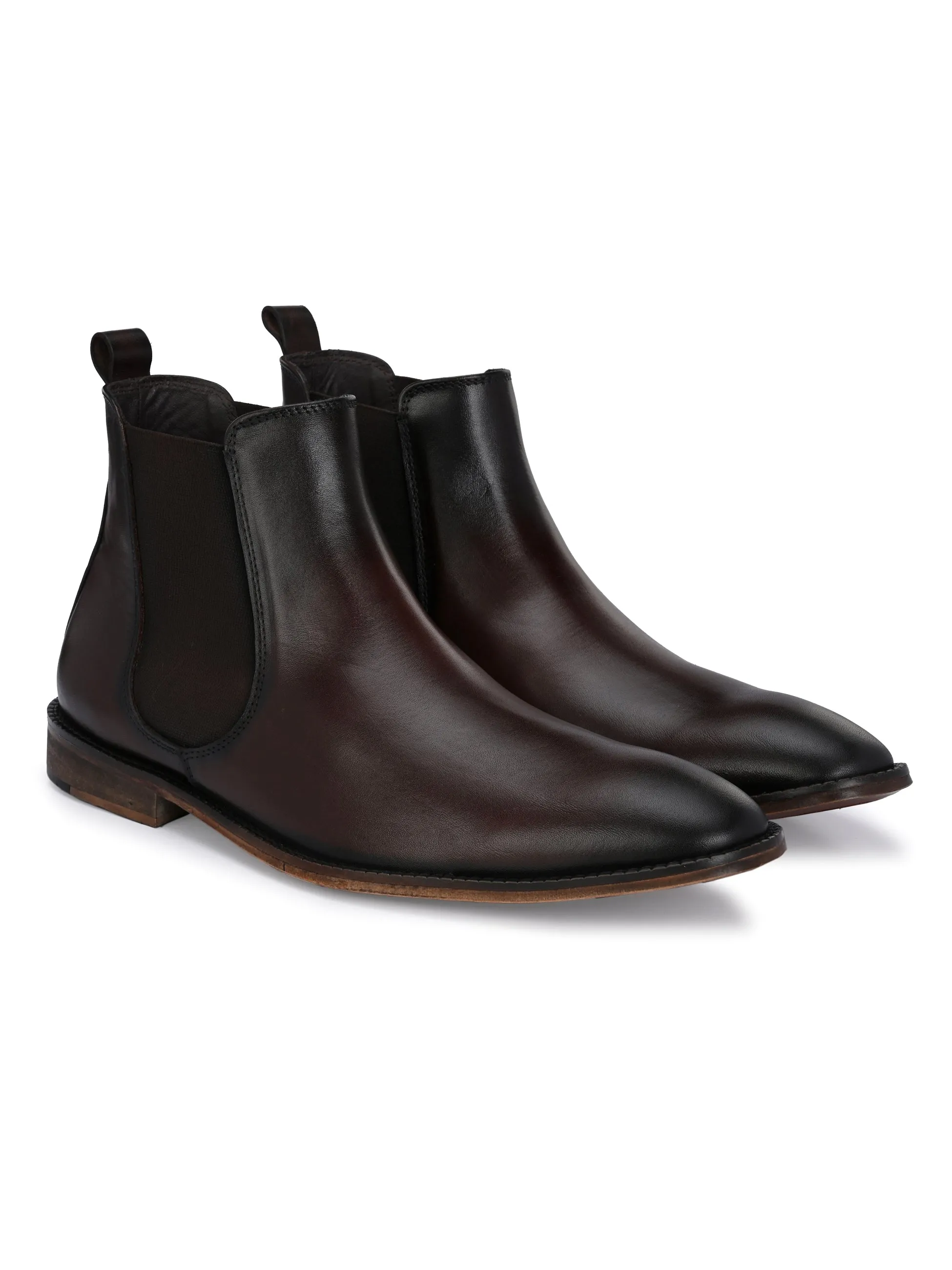 HITZ7121 Bottes Chelsea décontractées en cuir marron pour hommes
