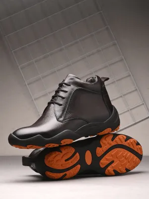 HITZG_51 - Bottes décontractées en cuir marron pour hommes