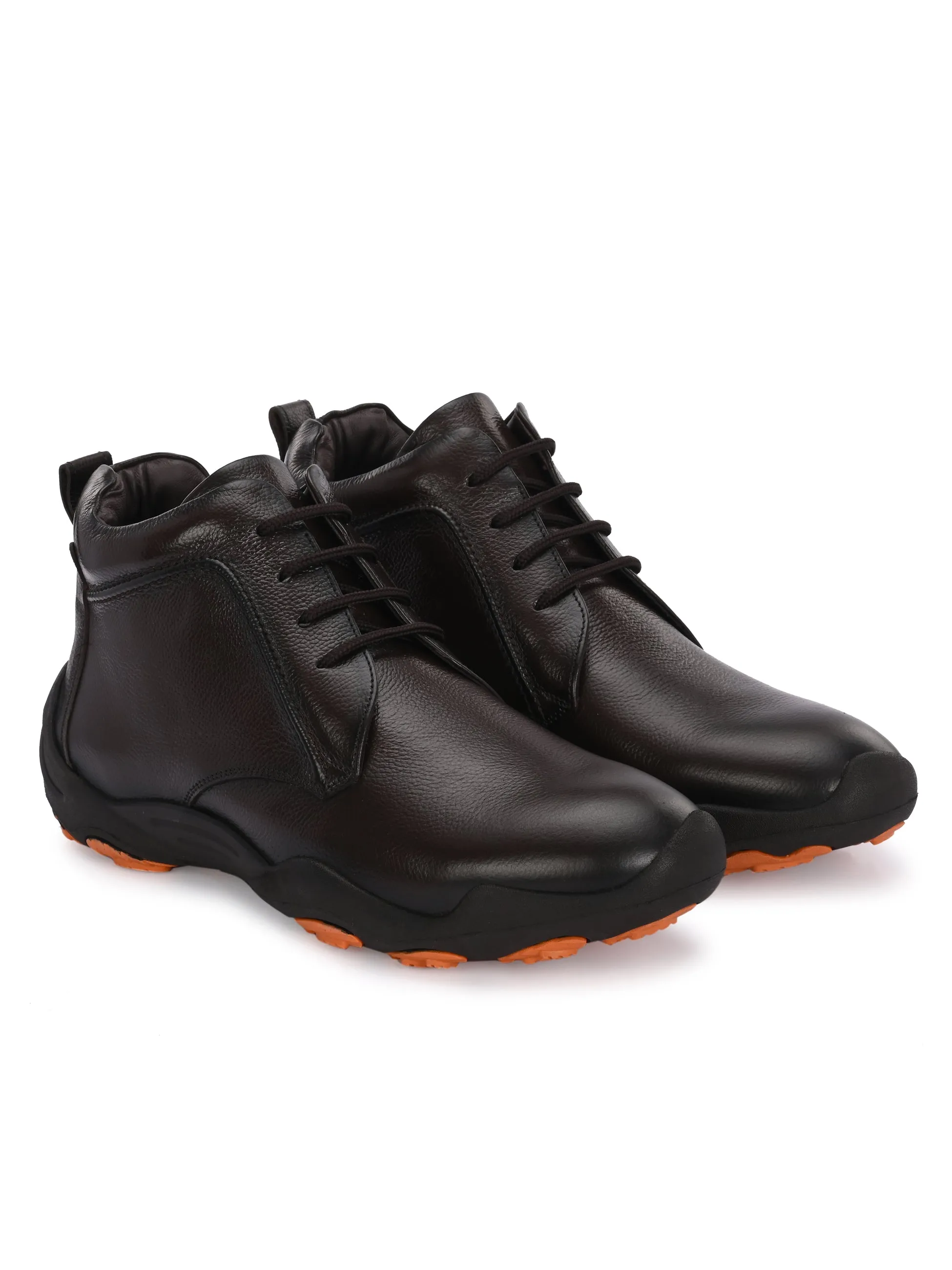 HITZG_51 - Bottes décontractées en cuir marron pour hommes