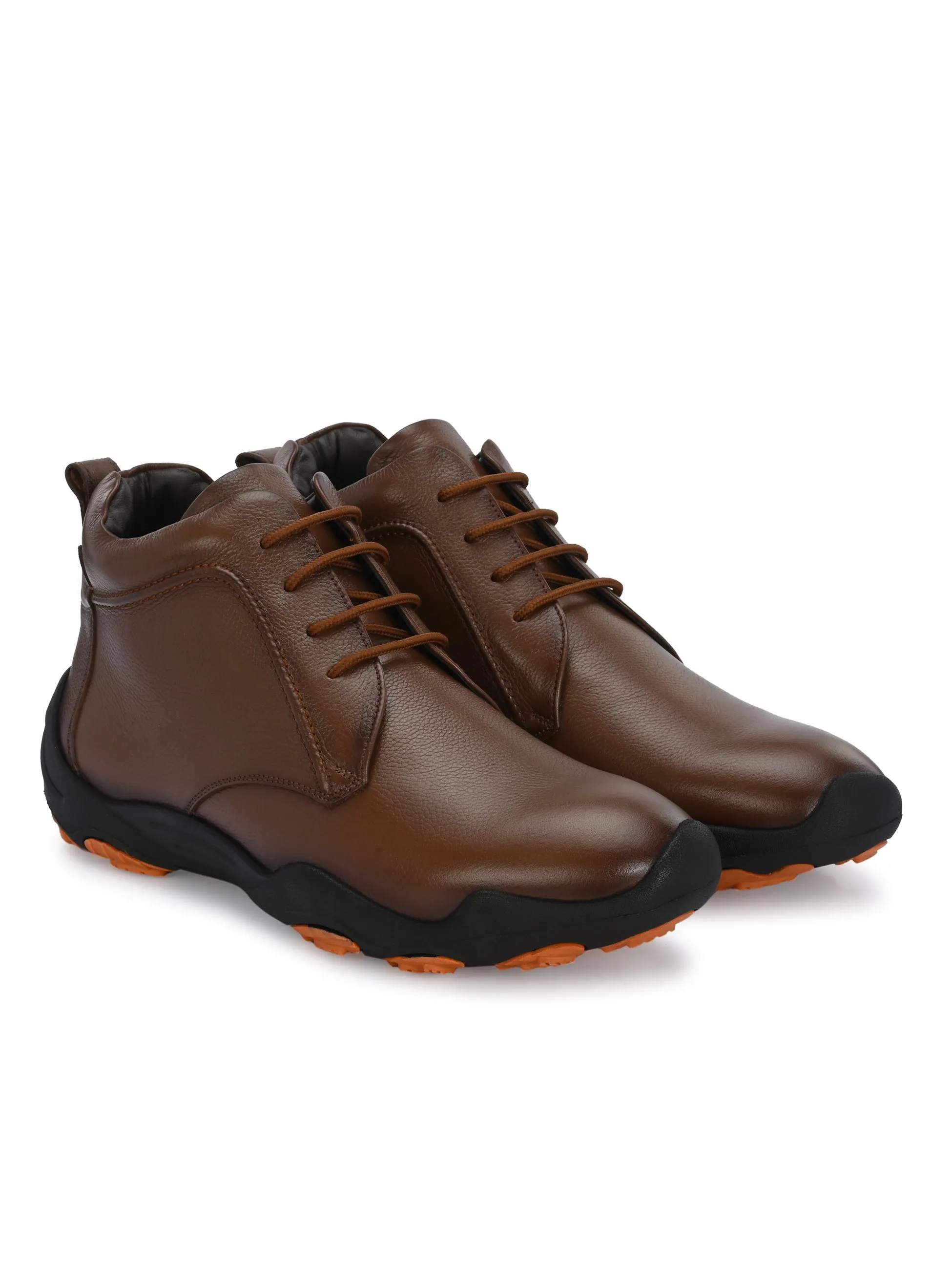 HITZG_51 - Bottes décontractées en cuir marron pour hommes