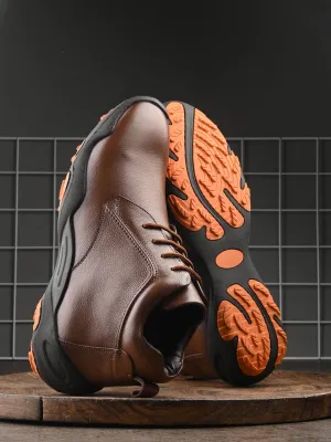 HITZG_51 - Bottes décontractées en cuir marron pour hommes