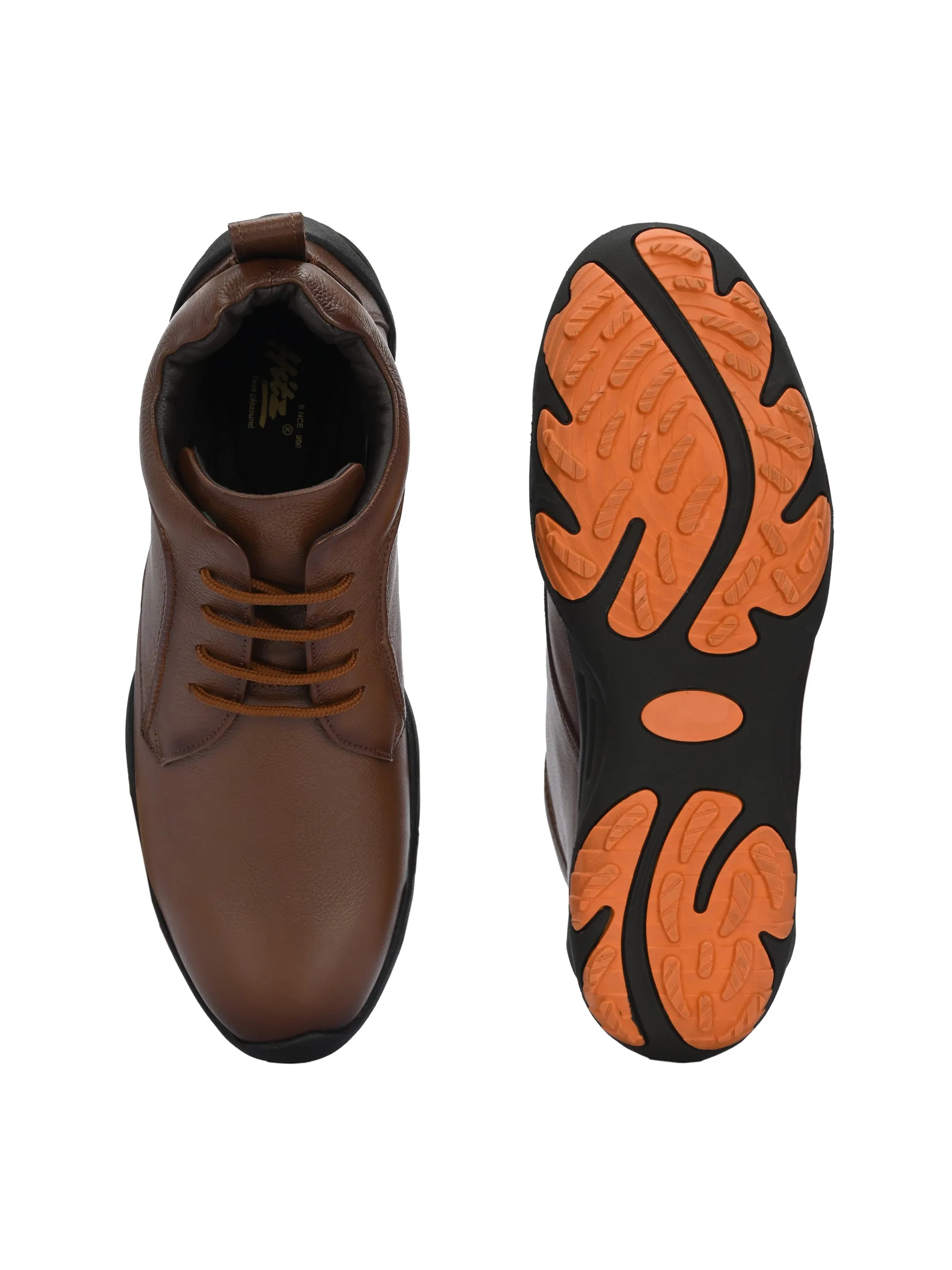 HITZG_51 - Bottes décontractées en cuir marron pour hommes