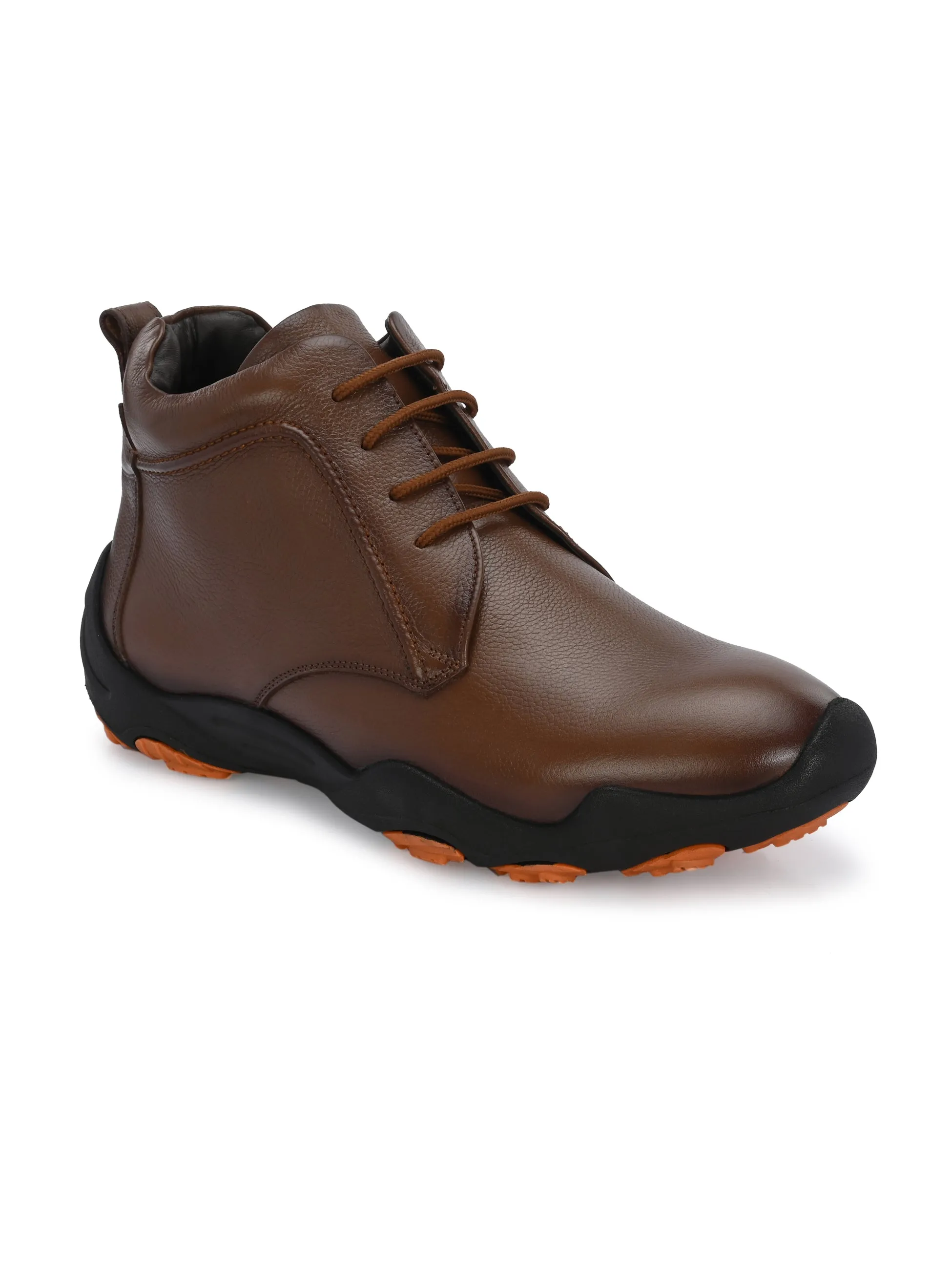 HITZG_51 - Bottes décontractées en cuir marron pour hommes