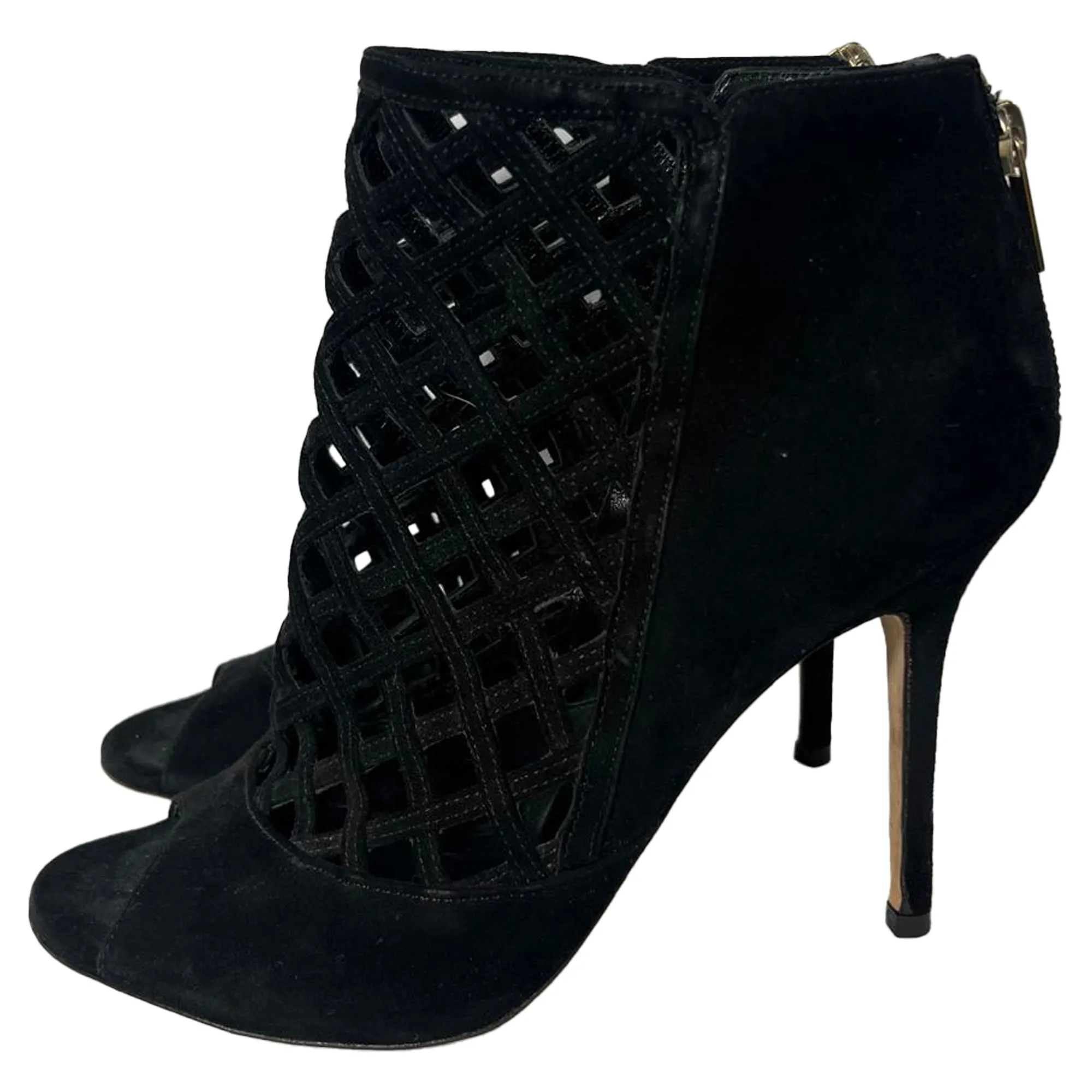 Bottes Jimmy Choo à bouts ouverts avec découpes laser en daim noir