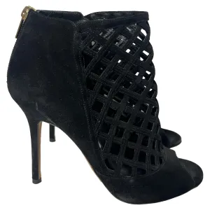 Bottes Jimmy Choo à bouts ouverts avec découpes laser en daim noir