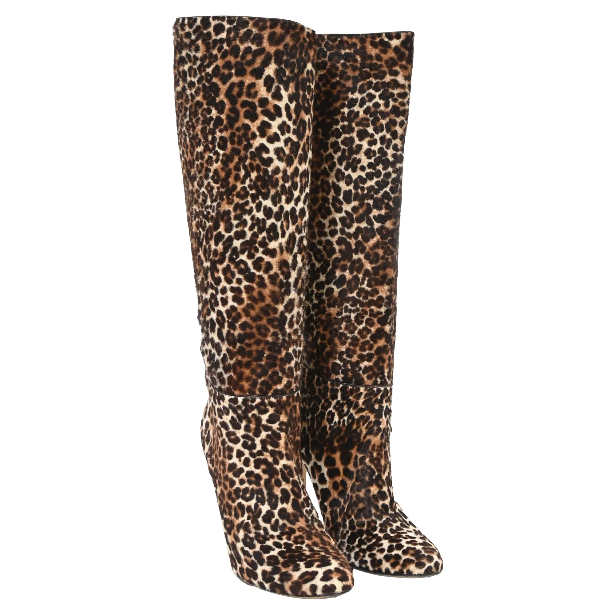 Jimmy Choo Bottes hautes en poil de poney brun à motif léopard_Jimmy-Choo