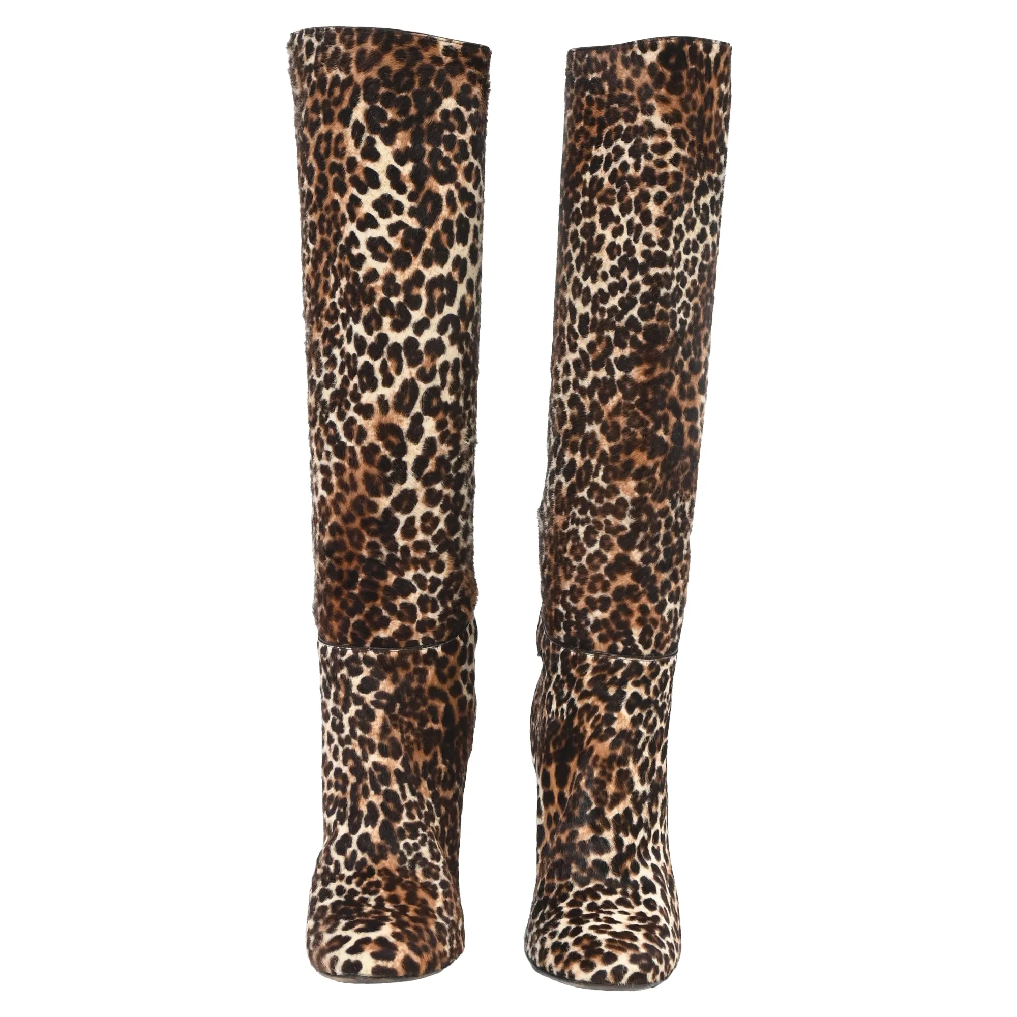 Jimmy Choo Bottes hautes en poil de poney brun à motif léopard_Jimmy-Choo