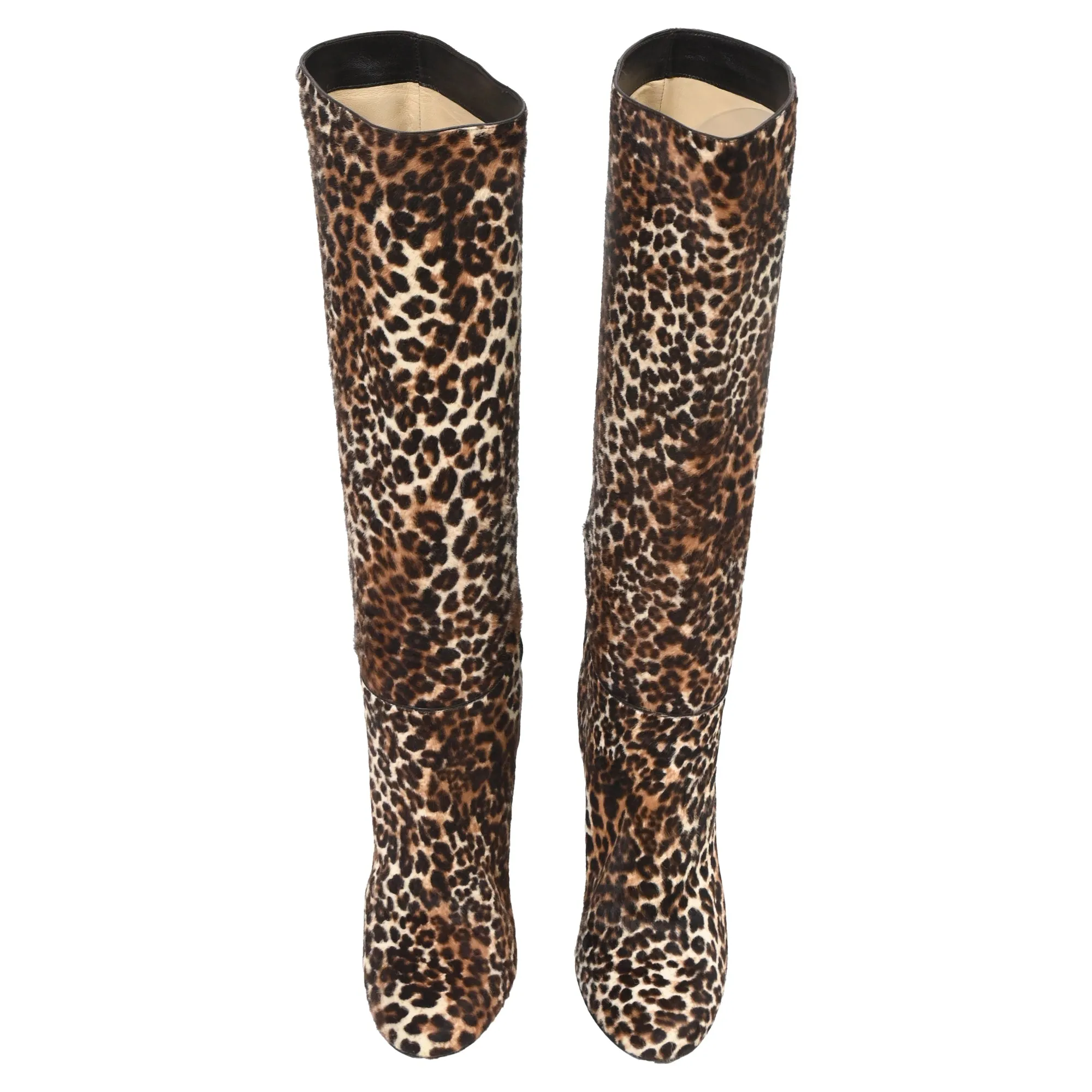 Jimmy Choo Bottes hautes en poil de poney brun à motif léopard_Jimmy-Choo