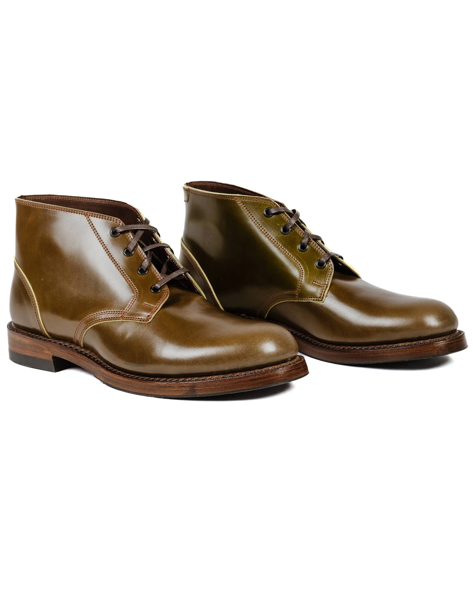 John Lofgren Bootmaker Les Bottes Chukka Inébranlables en Shell Cordovan Shinki Hikaku Olive