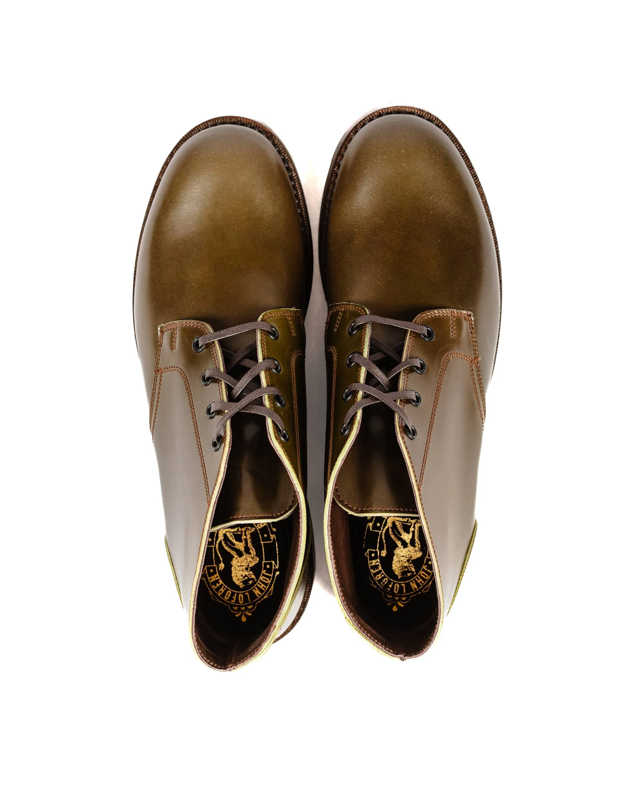 John Lofgren Bootmaker Les Bottes Chukka Inébranlables en Shell Cordovan Shinki Hikaku Olive