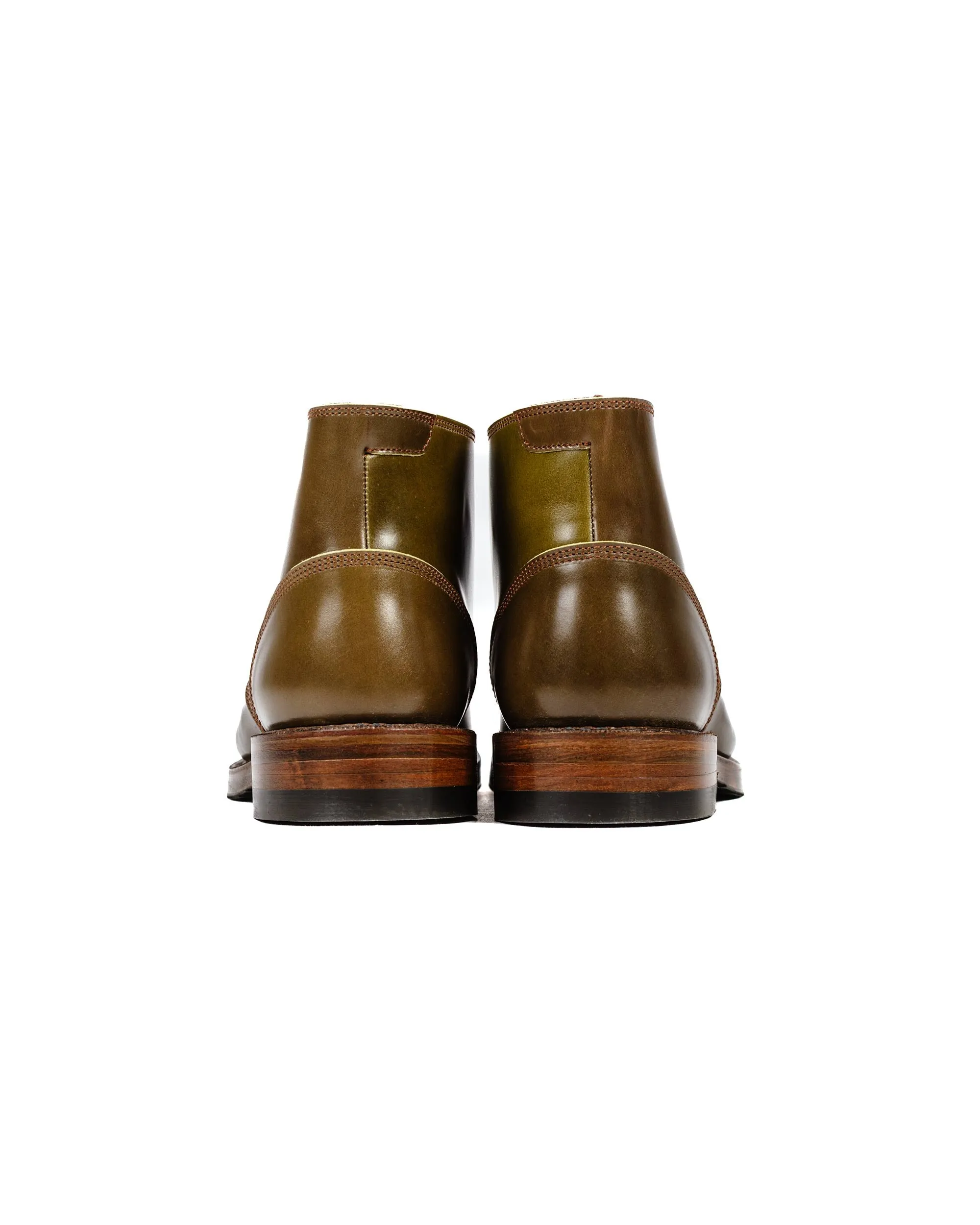 John Lofgren Bootmaker Les Bottes Chukka Inébranlables en Shell Cordovan Shinki Hikaku Olive