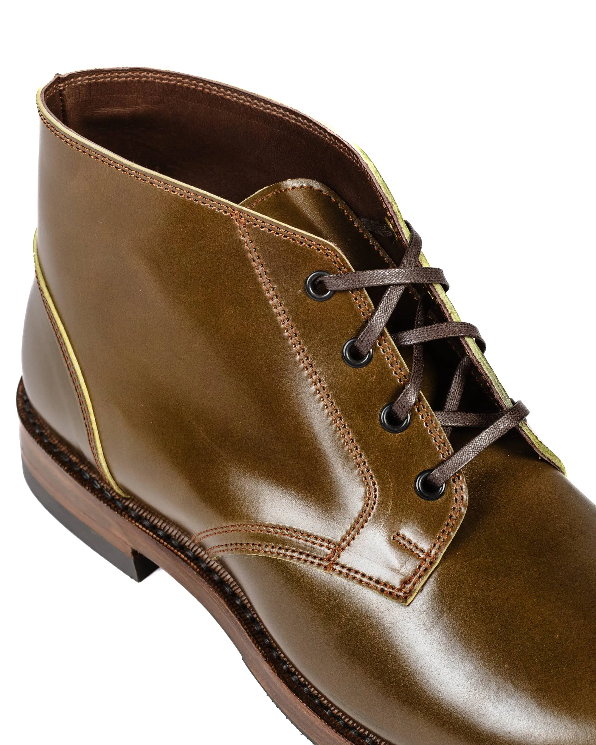 John Lofgren Bootmaker Les Bottes Chukka Inébranlables en Shell Cordovan Shinki Hikaku Olive