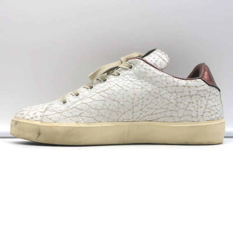 Leather Crown LC06 Baskets Basses Blanc Craquelé & Or Rose Métallisé Taille 37
