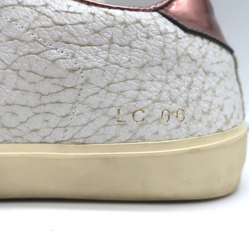 Leather Crown LC06 Baskets Basses Blanc Craquelé & Or Rose Métallisé Taille 37