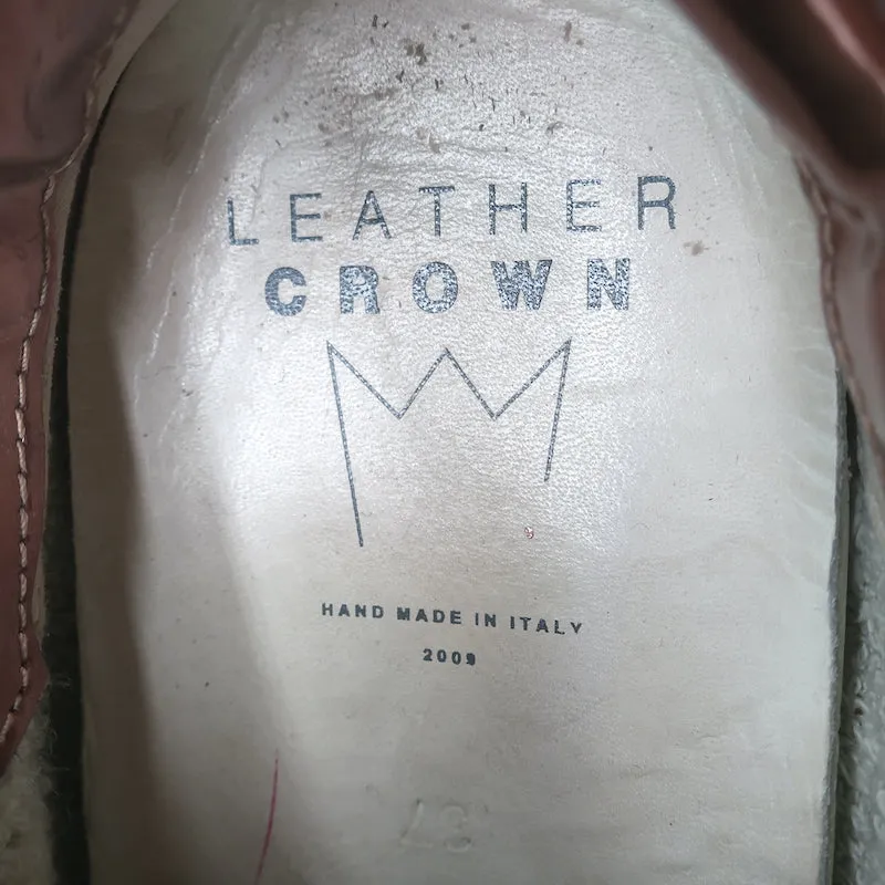 Leather Crown LC06 Baskets Basses Blanc Craquelé & Or Rose Métallisé Taille 37