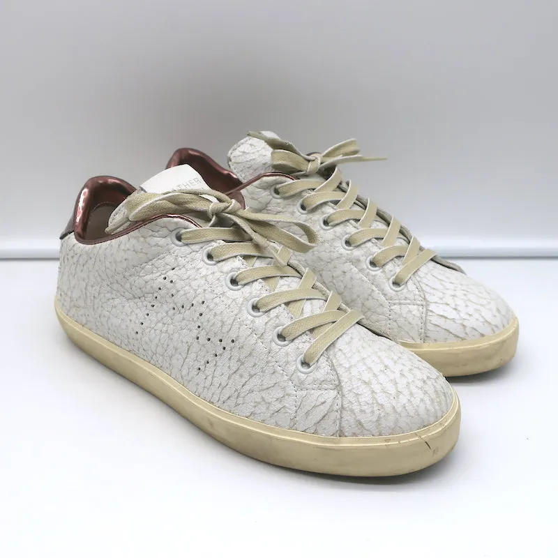 Leather Crown LC06 Baskets Basses Blanc Craquelé & Or Rose Métallisé Taille 37