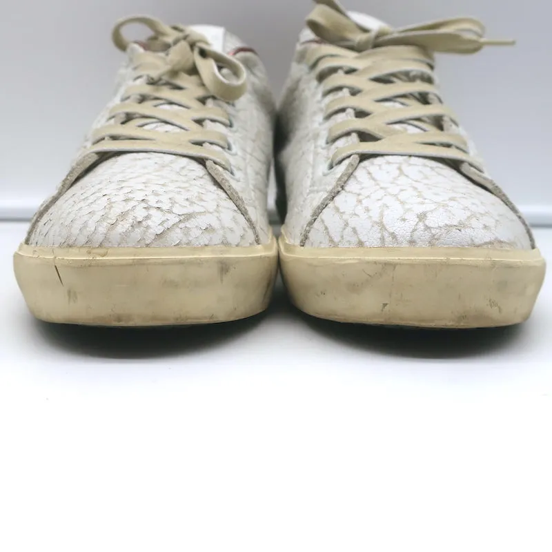 Leather Crown LC06 Baskets Basses Blanc Craquelé & Or Rose Métallisé Taille 37