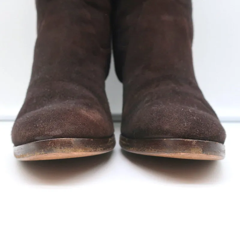 Bottes à mi-hauteur Loro Piana en daim avec garniture en cuir brun foncé Taille 37.5