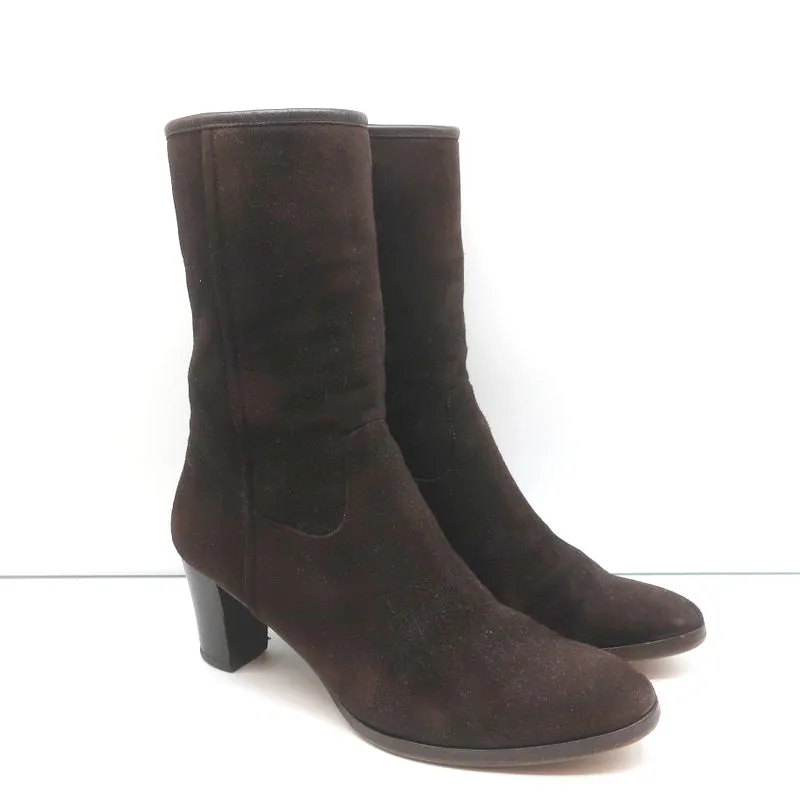 Bottes à mi-hauteur Loro Piana en daim avec garniture en cuir brun foncé Taille 37.5