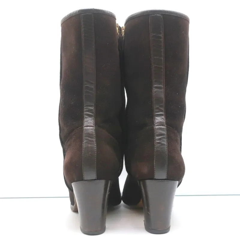Bottes à mi-hauteur Loro Piana en daim avec garniture en cuir brun foncé Taille 37.5