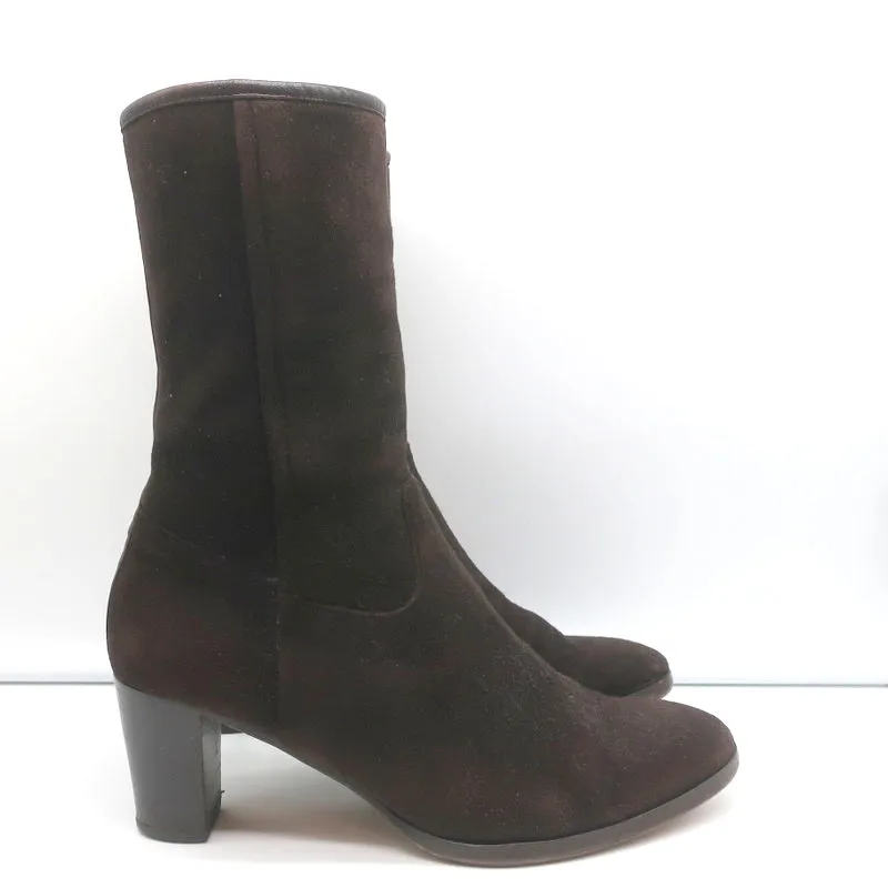 Bottes à mi-hauteur Loro Piana en daim avec garniture en cuir brun foncé Taille 37.5