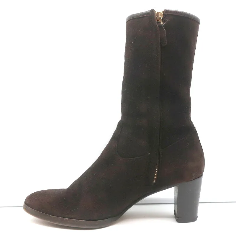 Bottes à mi-hauteur Loro Piana en daim avec garniture en cuir brun foncé Taille 37.5