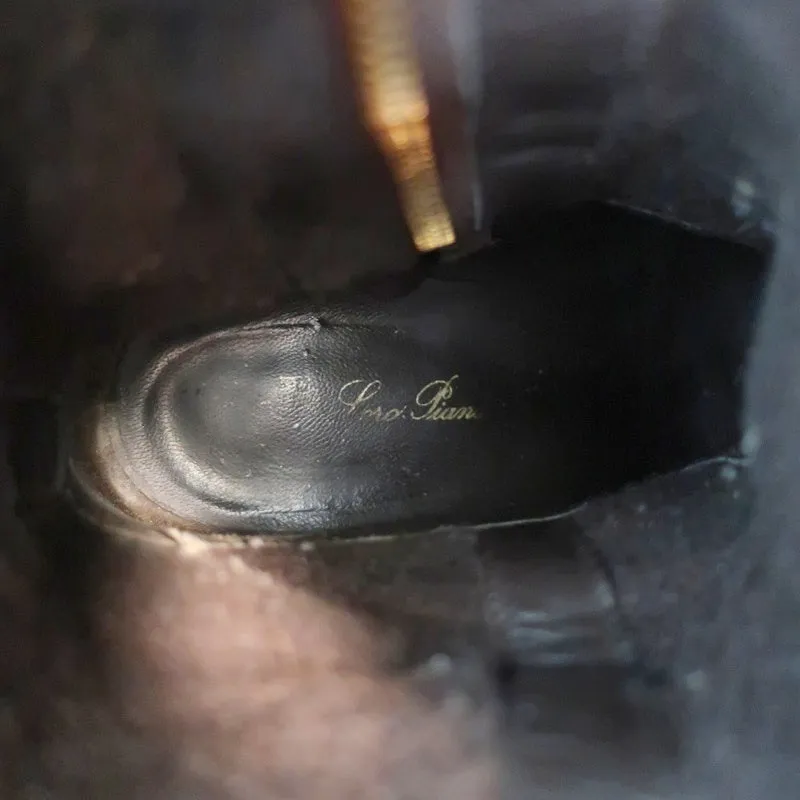 Bottes à mi-hauteur Loro Piana en daim avec garniture en cuir brun foncé Taille 37.5