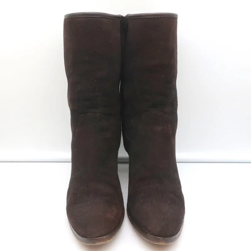 Bottes à mi-hauteur Loro Piana en daim avec garniture en cuir brun foncé Taille 37.5