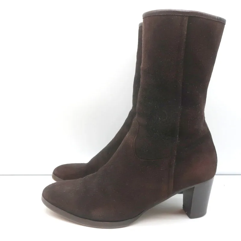 Bottes à mi-hauteur Loro Piana en daim avec garniture en cuir brun foncé Taille 37.5