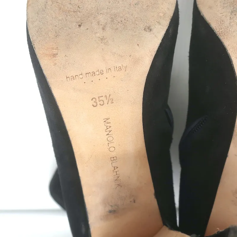 Bottes cheville Rosie Manolo Blahnik en cuir noir et daim taille 35.5
