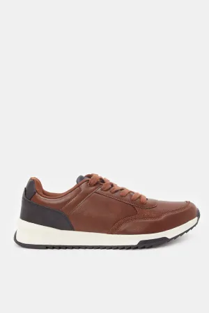 Baskets bloc en matière marron pour hommes