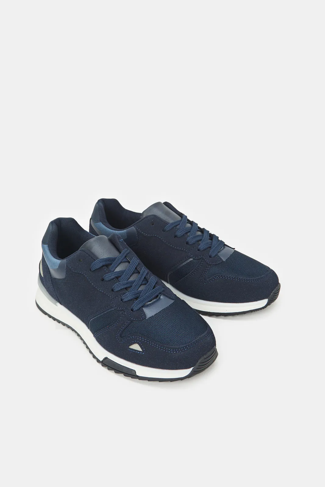 Baskets à lacets pour hommes avec empiècements bleu marine
